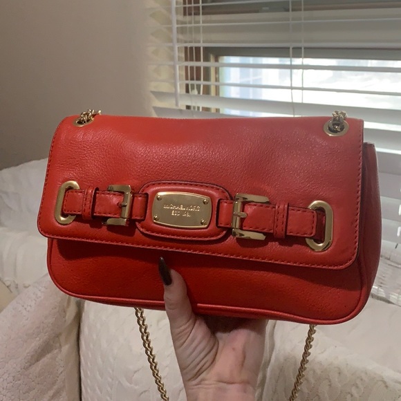 Michael Kors Orange Red Leather Shoulder Bag - Picture 2 of 2